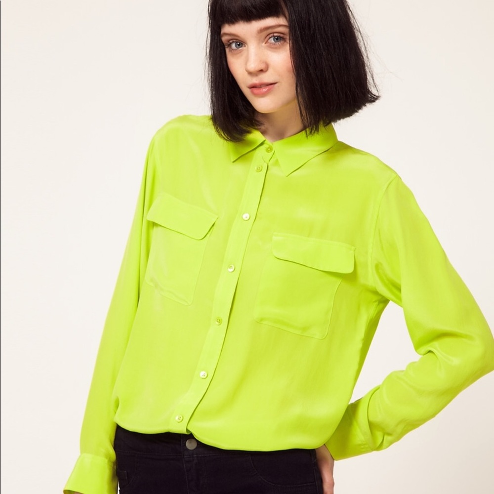 Equipment Slim Signature Blouse - lime